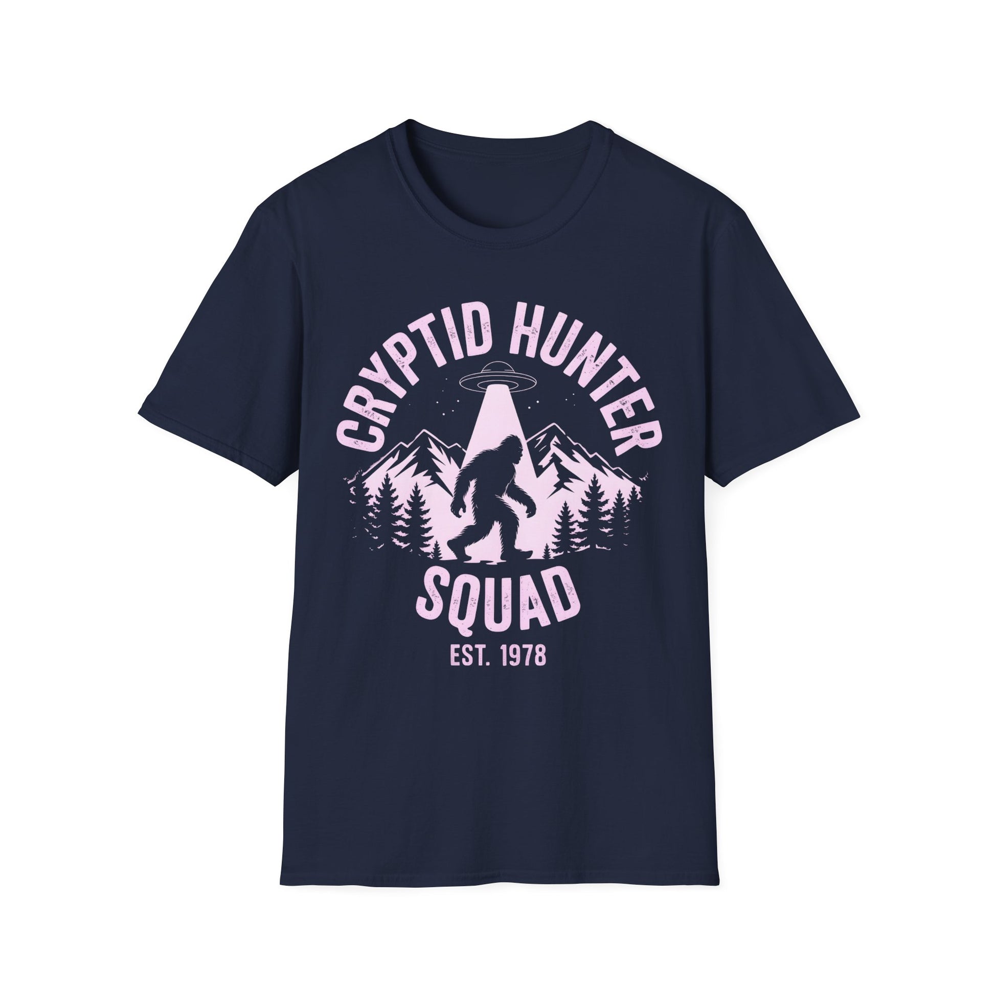 Cryptid Hunter Squad Bigfoot UFO T-Shirt, Sasquatch Alien Abduction Graphic Tee