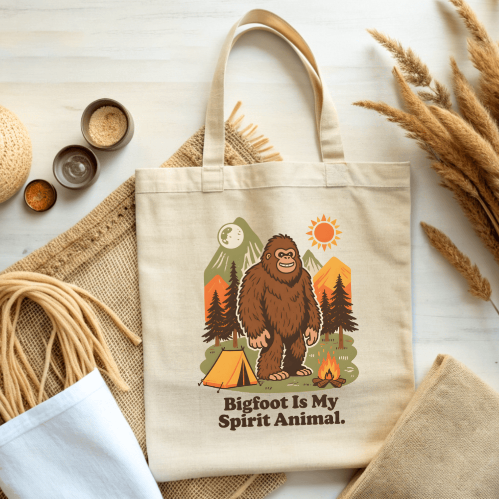Bigfoot Adventure Canvas Tote Bag - Reusable Canvas Shoulder Bag for Nature Lovers