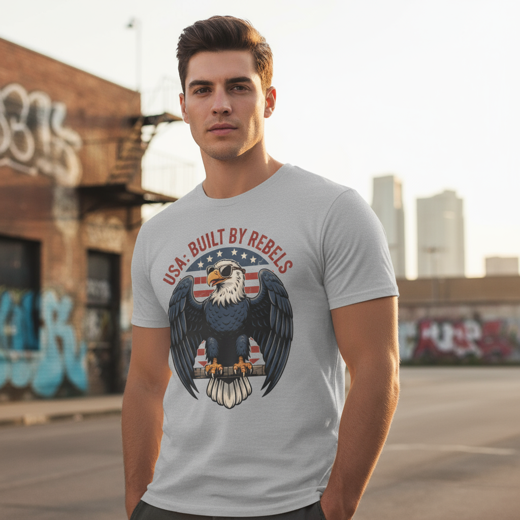 USA 4th of July T-Shirt Patriotic American Eagle Graphic Tee Independence Day 1776