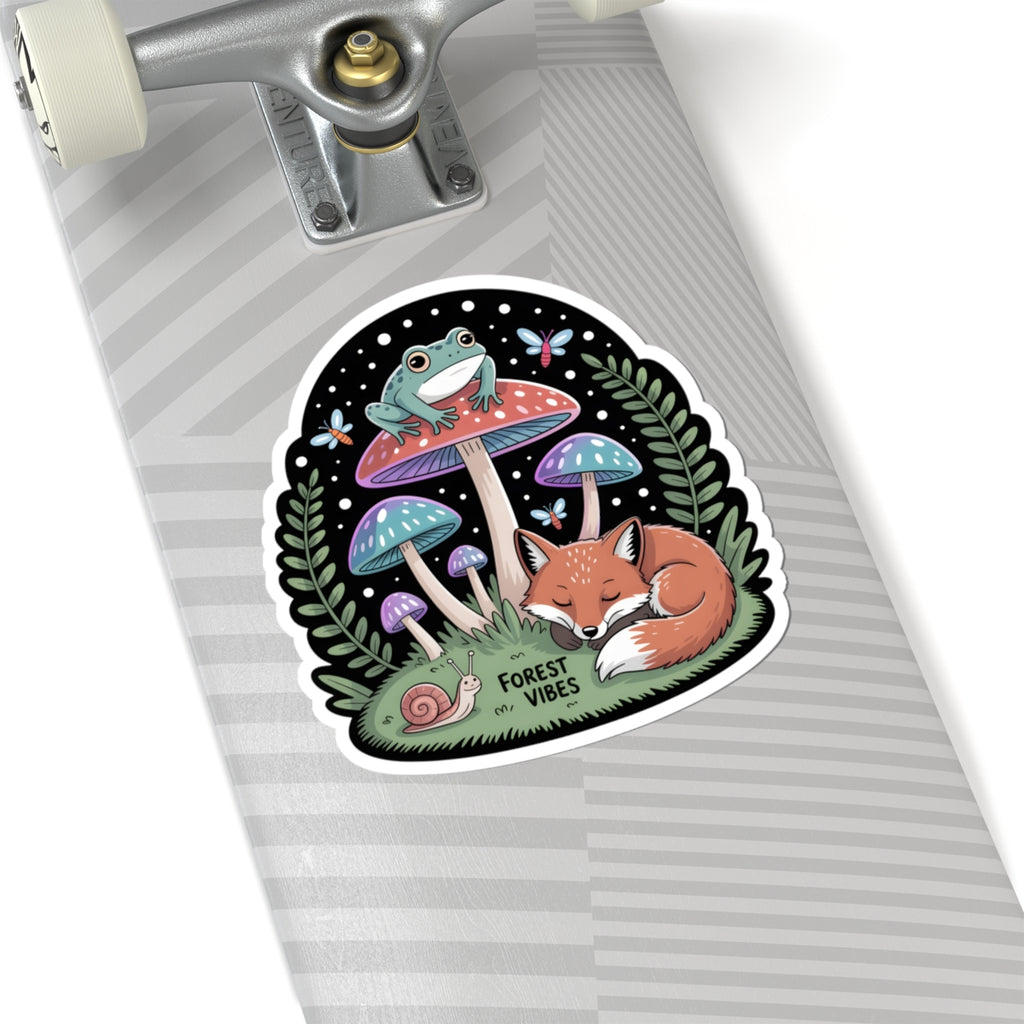 Forest Vibes Cute Woodland Animals Sticker - Fox Frog Mushroom Night Scene Vinyl Decal 3" 4" 6" Inch