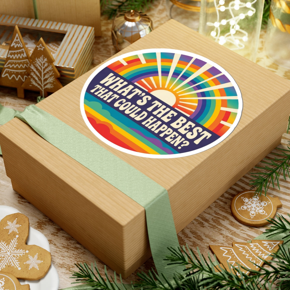 What's The Best That Could Happen Sticker - Retro Rainbow Motivational Vinyl Decal 3" 4" 6" Inch