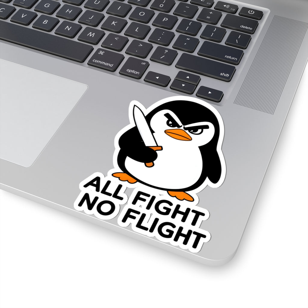 All Fight No Flight Penguin Sticker - Funny Angry Animal with Knife Vinyl Decal 3" 4" 6" Inch