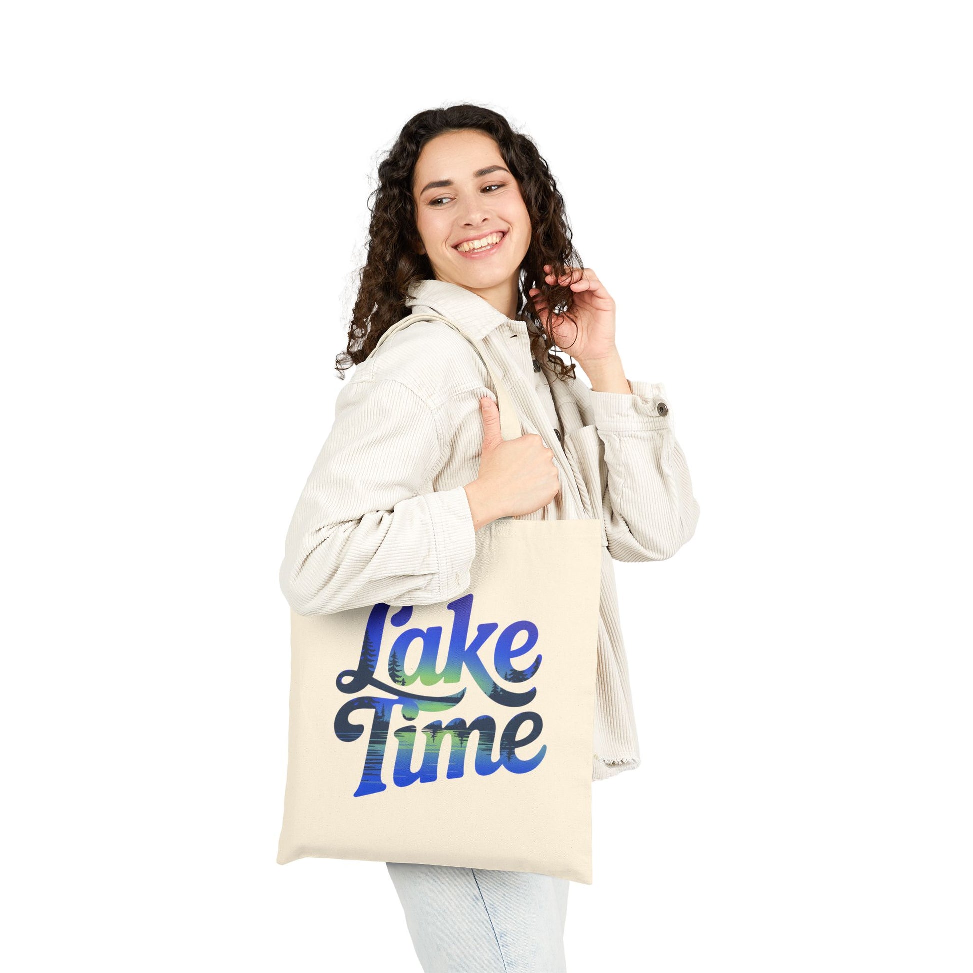 Lake Time Tote Bag - Reusable Summer Vibes Canvas Shoulder Tote