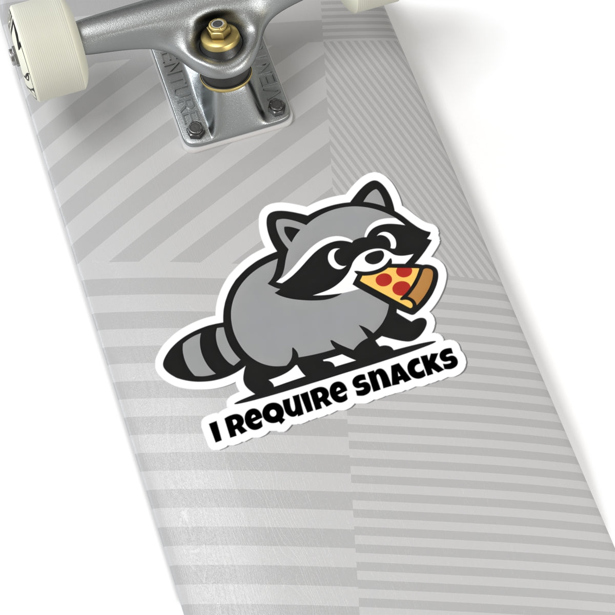 Funny Raccoon I Require Snacks Sticker - Cute Trash Panda Eating Pizza Vinyl Decal  3" 4" 6" Inch