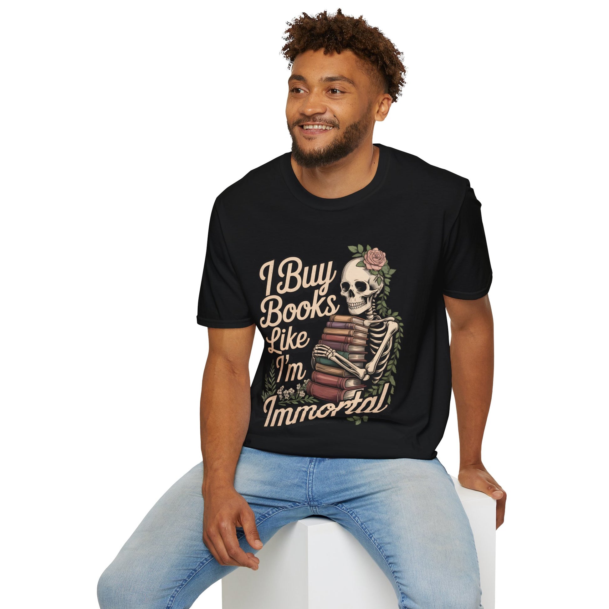 Book Lover T-Shirt - Funny Skeleton Reading Graphic Tee - Dark Academia Top