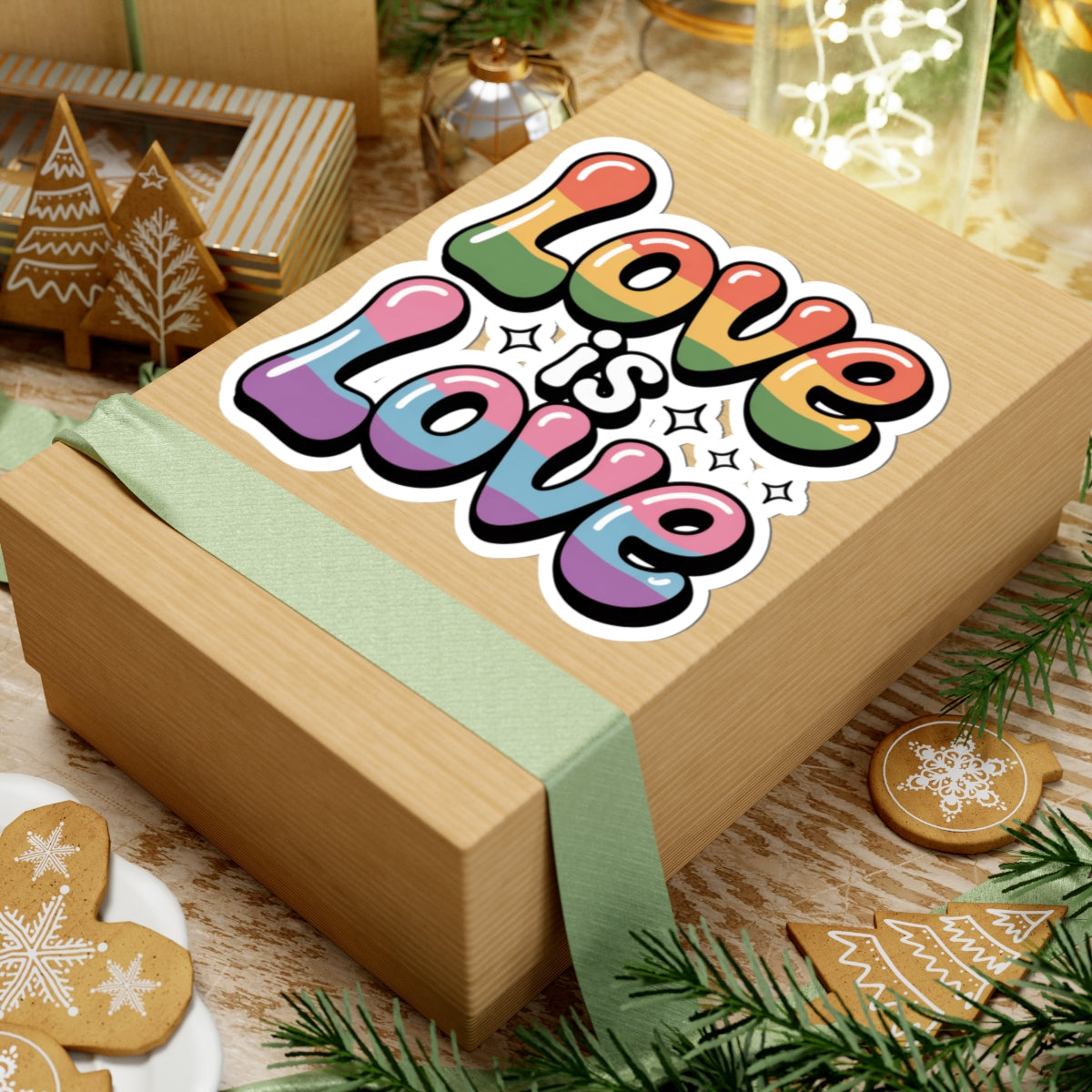 Love Is Love LGBTQ+ Rainbow Pride Sticker – Retro Bubbly Font, Gay Lesbian Ally Equality