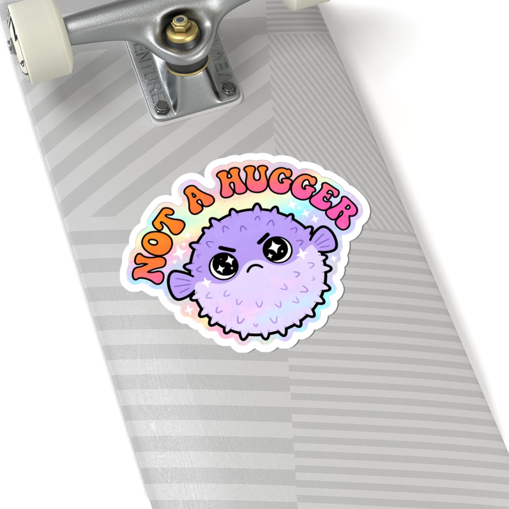 Not A Hugger Pufferfish Sticker – Cute Pastel Kawaii Puffer Fish Vinyl Decal 3" 4" 6" Inch