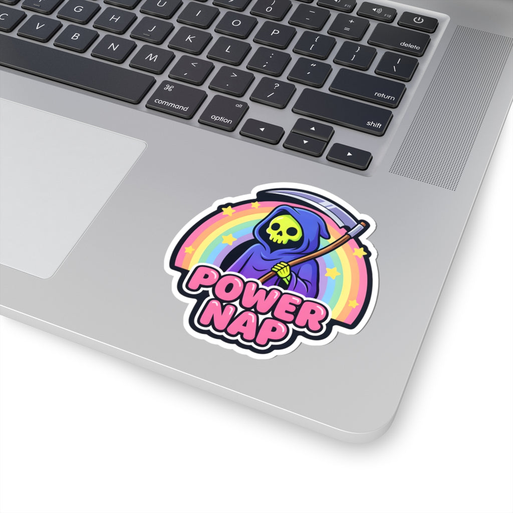 Power Nap Grim Reaper Sticker - Pastel Rainbow Skeleton Decal