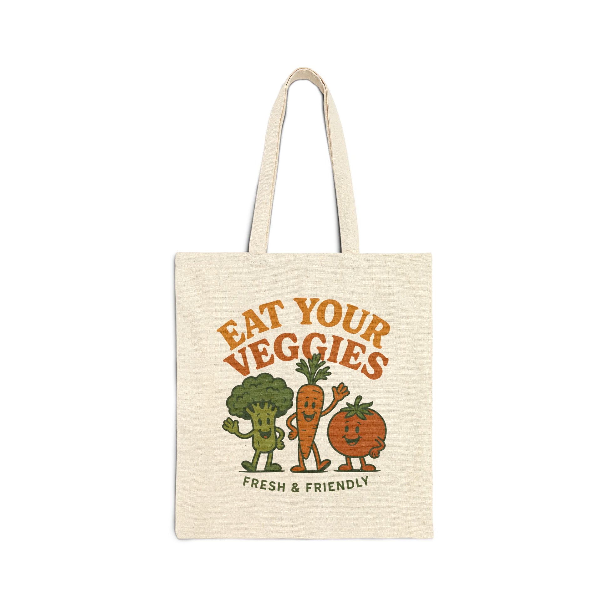 Eat Your Veggies Retro Canvas Tote Bag - Vegan Plant Lover Market Tote