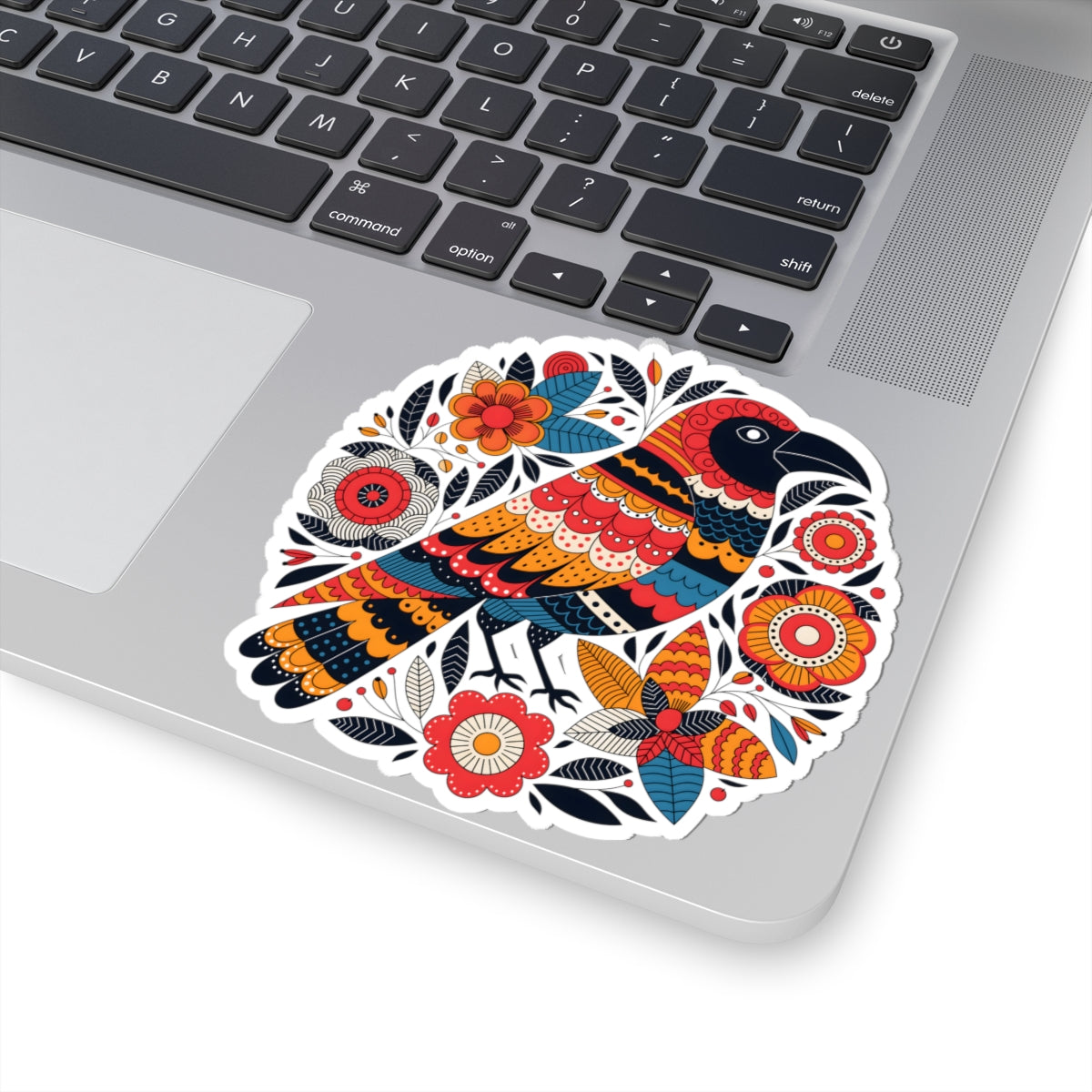 Bohemian Folk Art Crow Sticker - Round Colorful Raven Bird Art Vinyl Decal 3" 4" 6" Inch