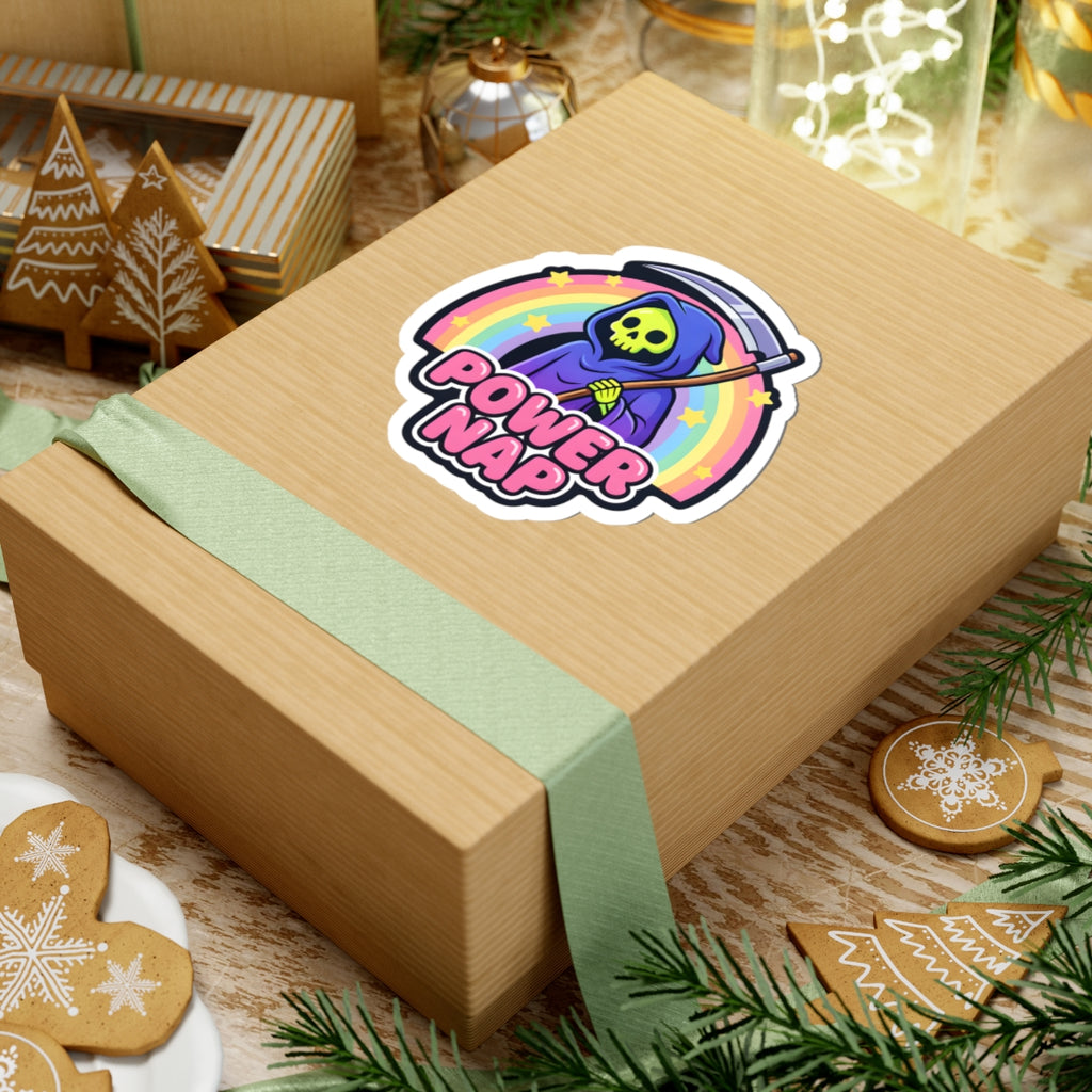 Power Nap Grim Reaper Sticker - Pastel Rainbow Skeleton Decal