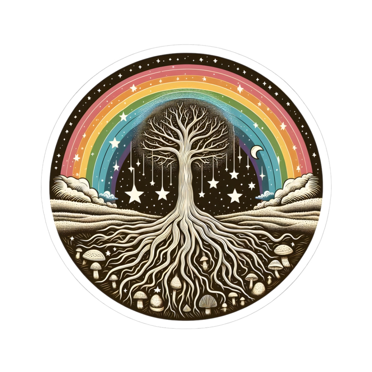 Tree of Life Rainbow Sticker | Celestial Moon & Stars Vinyl Decal