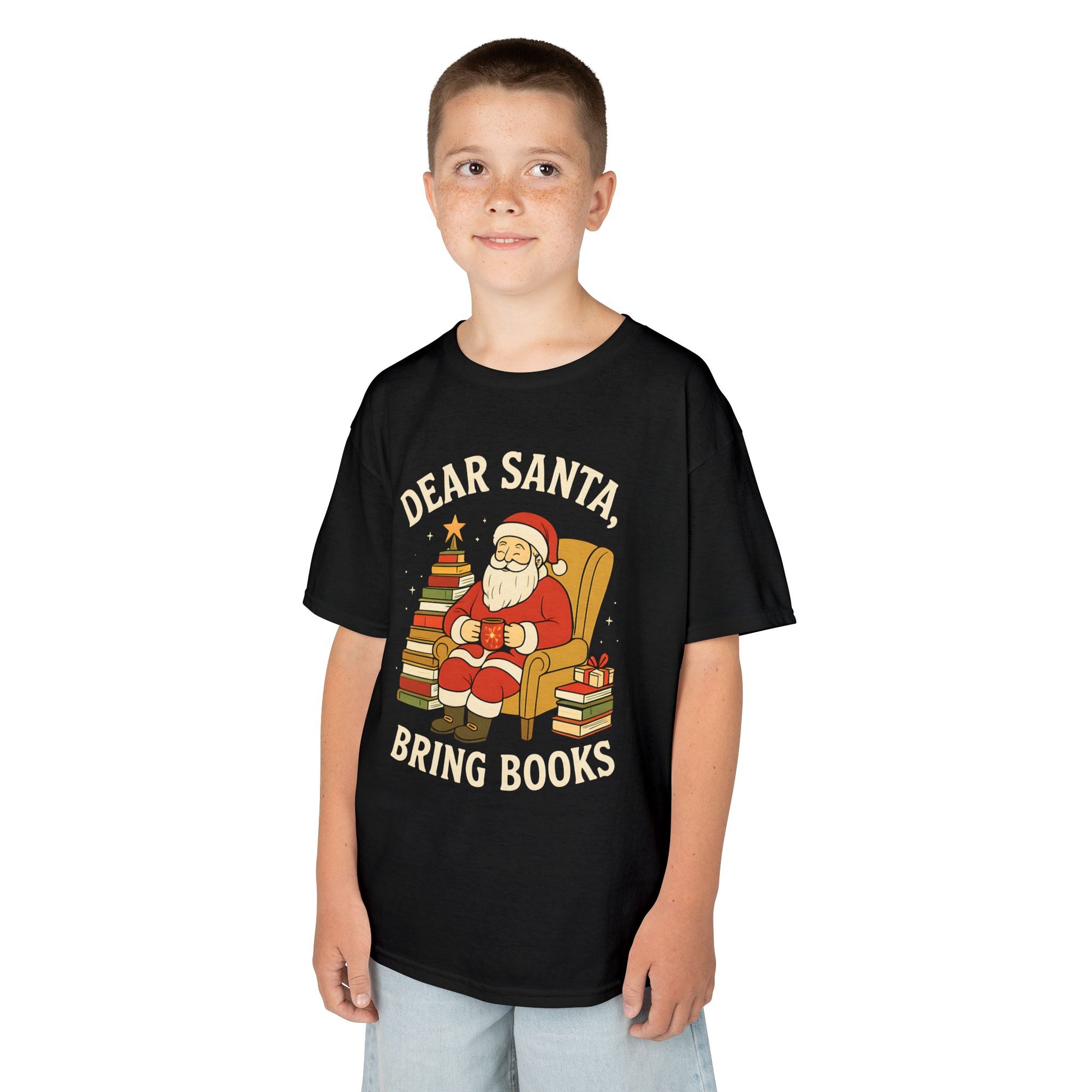 Kids Dear Santa Bring Books T-Shirt | Christmas Reading Holiday Tee