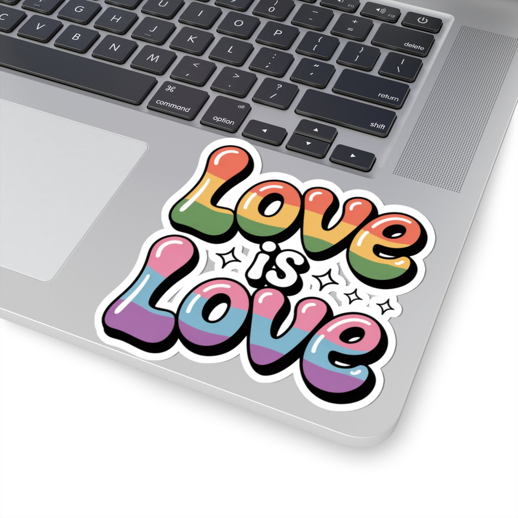 Love Is Love LGBTQ+ Rainbow Pride Sticker – Retro Bubbly Font, Gay Lesbian Ally Equality