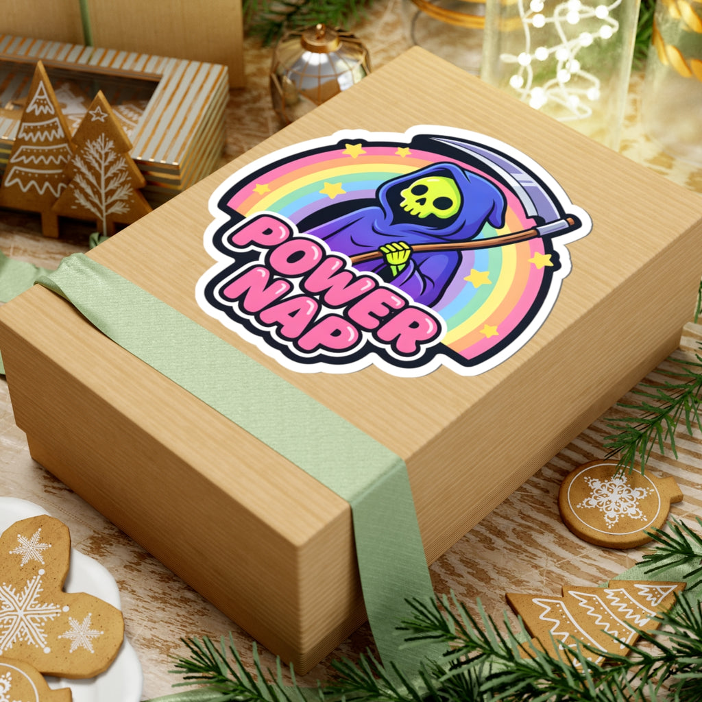 Power Nap Grim Reaper Sticker - Pastel Rainbow Skeleton Decal