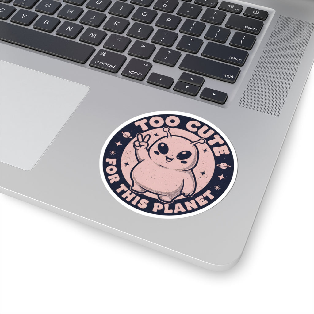 Too Cute For This Planet Funny Alien Sticker - Retro Kawaii Space Extraterrestrial Peace Sign Vinyl Decal 3" 4" 6" Inch