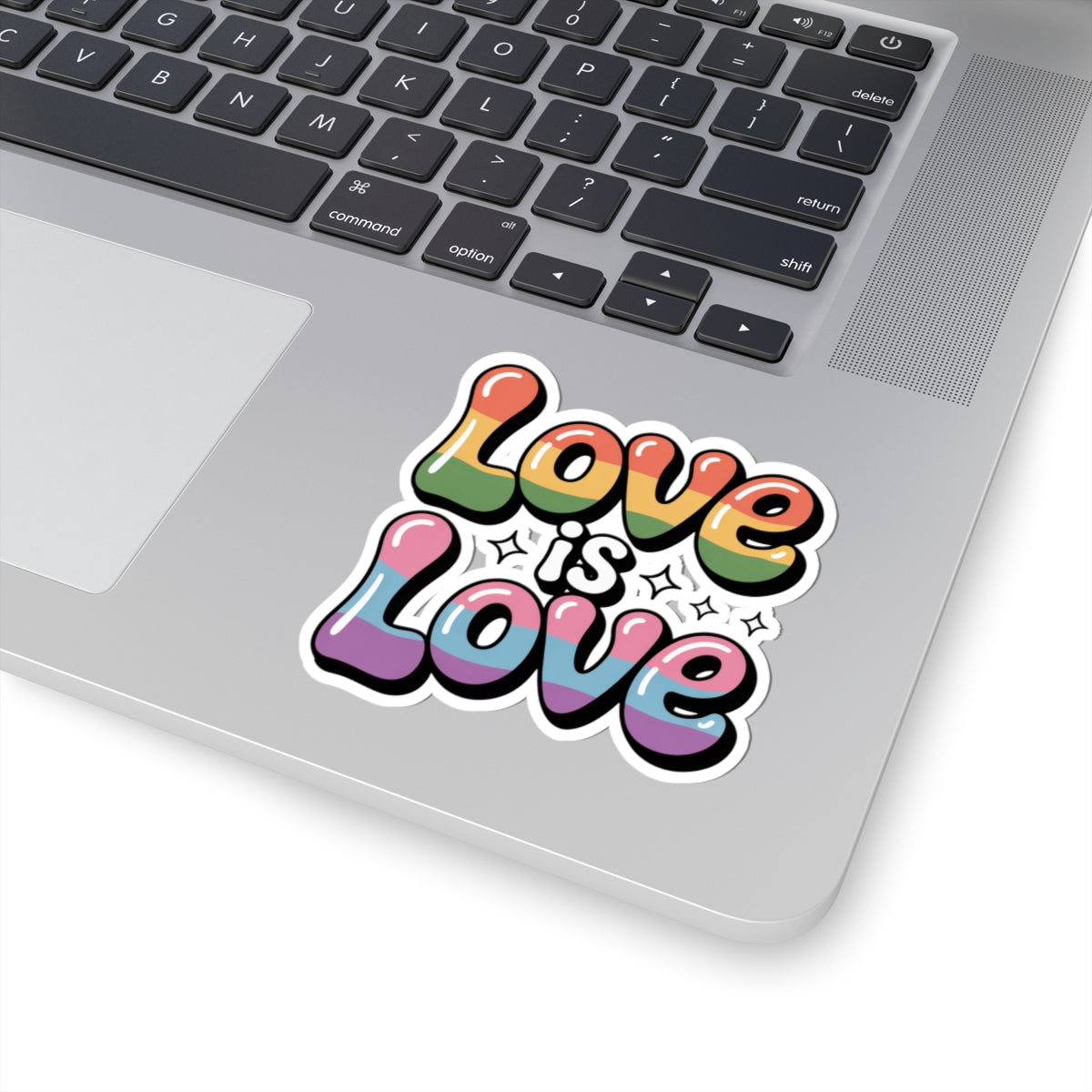 Love Is Love LGBTQ+ Rainbow Pride Sticker – Retro Bubbly Font, Gay Lesbian Ally Equality