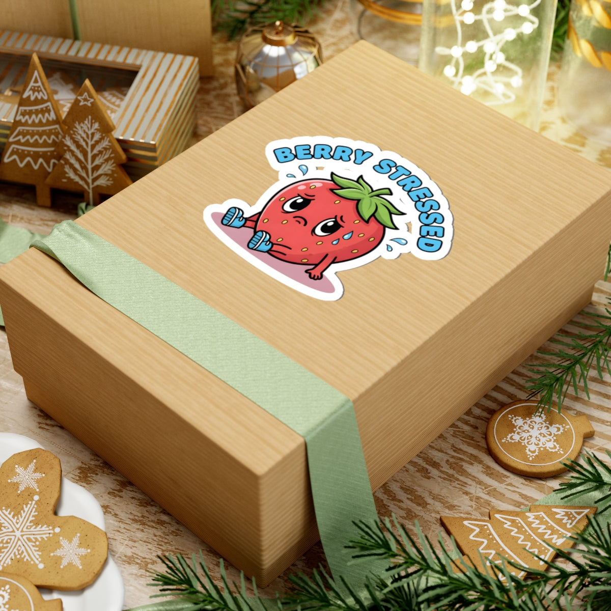 Berry Stressed Strawberry Sticker - Funny Pun Cute Cartoon Anxiety Vinyl Decal 3, 4" 6" Inch