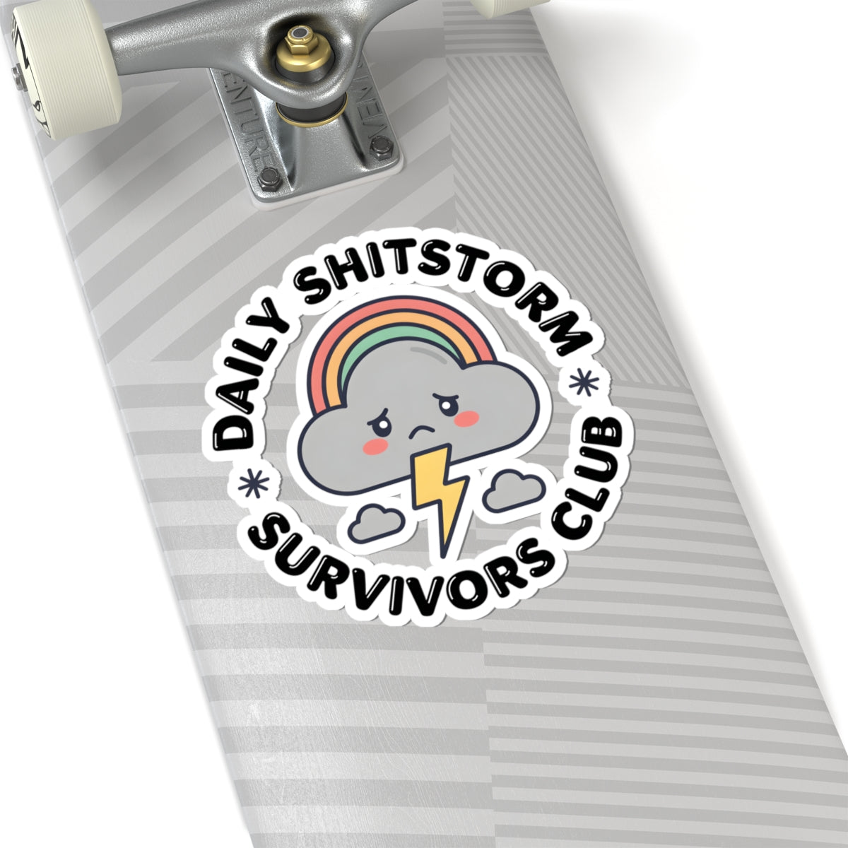 Daily Shitstorm Survivors Club Sticker - Humorous Sad Cloud & Rainbow Vinyl Decal 3" 4" 6" Inch