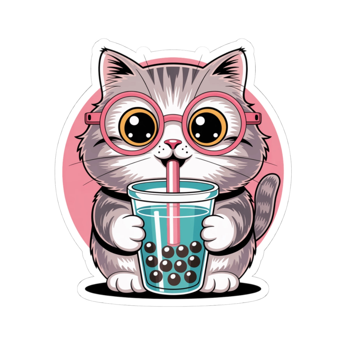 Kawaii Cat Bubble Tea Sticker Cute Animal Iced Coffee Glasses Vinyl Decal