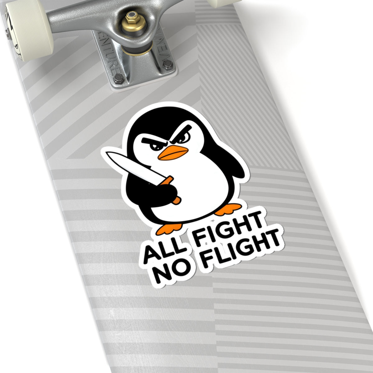 All Fight No Flight Penguin Sticker - Funny Angry Animal with Knife Vinyl Decal 3" 4" 6" Inch