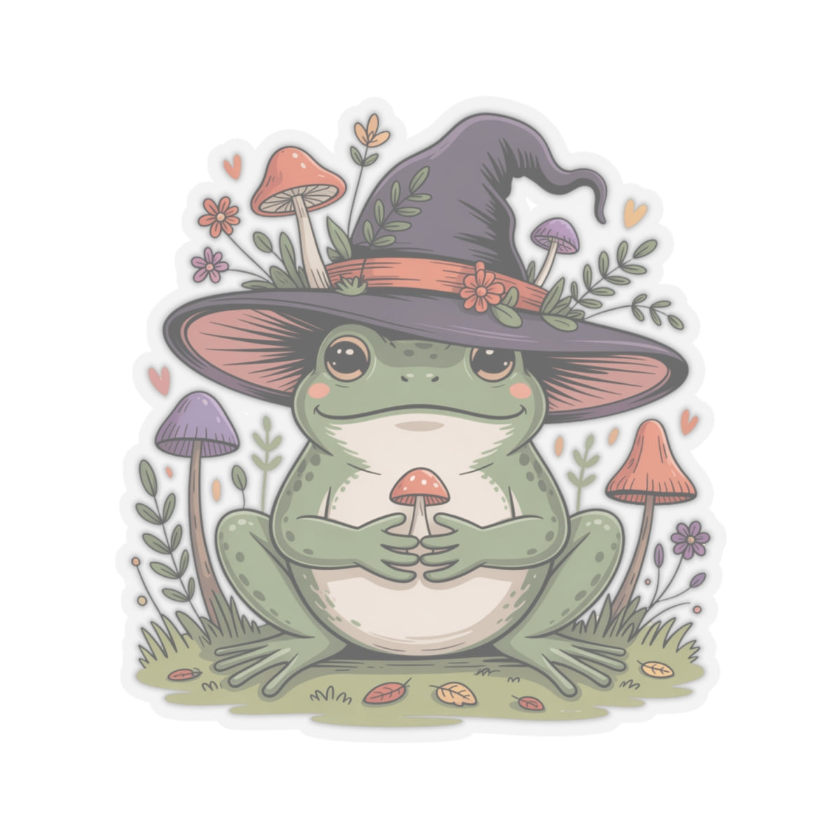 Cottagecore Frog & Mushrooms Sticker - Wildflower Fall Aesthetic Vinyl Decal