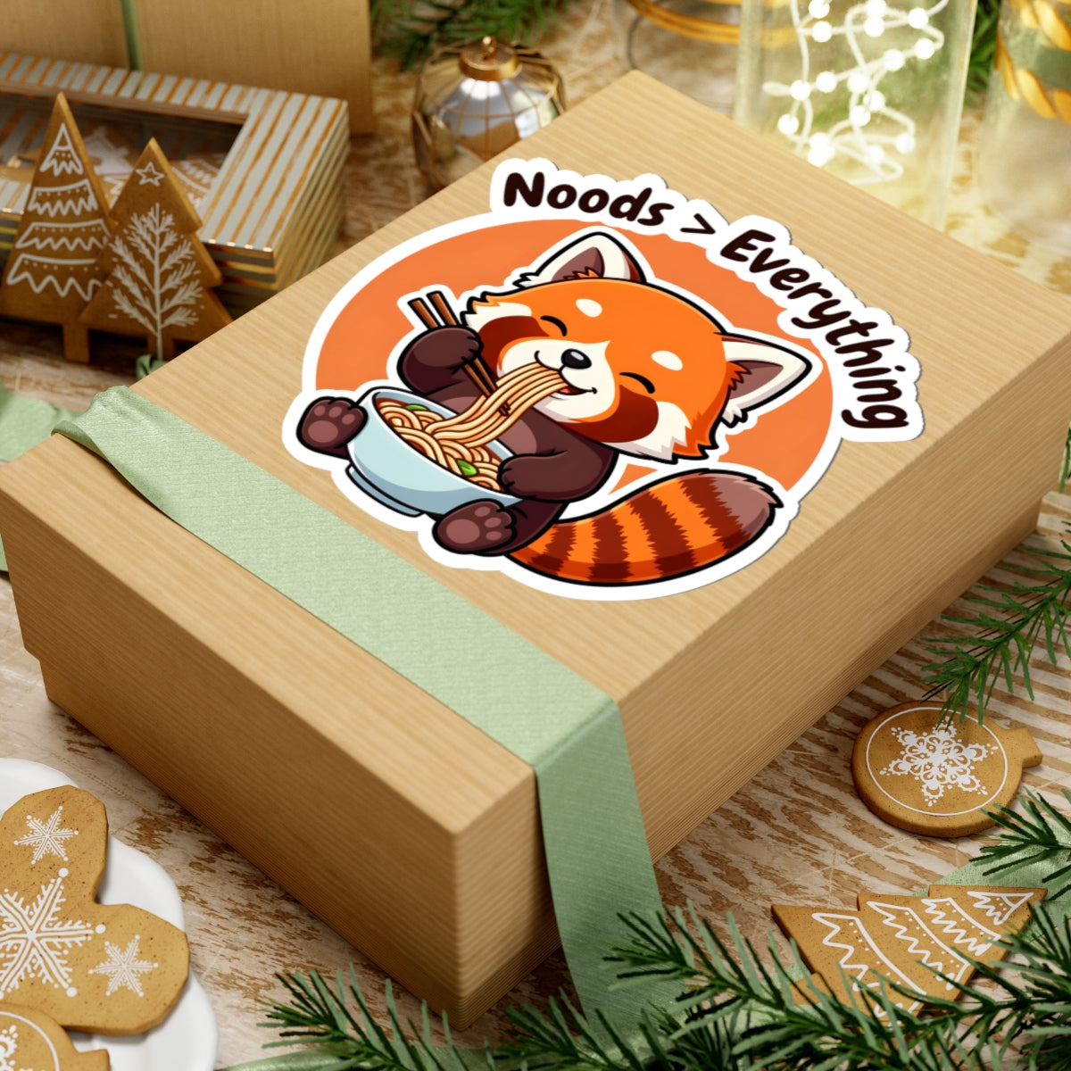 Cute Noods Greater Than Everything Red Panda Sticker - Kawaii Noodle Pho Lover Vinyl Decal 3" 4" 6" Inch