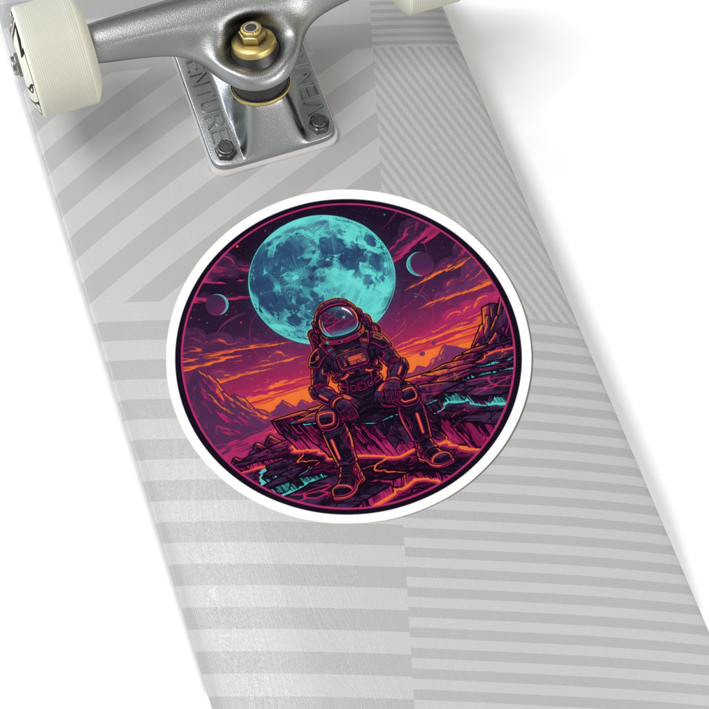 Synthwave Astronaut Sticker - Sci-Fi Cosmic Moon Vinyl Decal 3" 4, 6" Inch