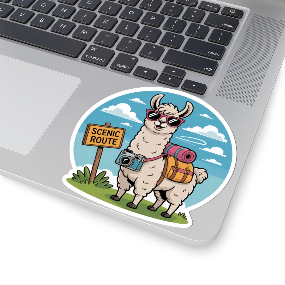 Traveling Llama with Camera Sticker - Scenic Route Hiker Vinyl Decal 3" 4, 6' Inch