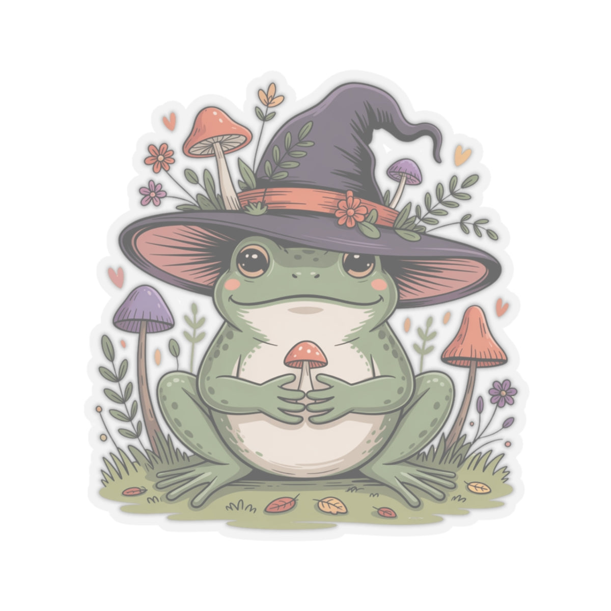 Cottagecore Frog & Mushrooms Sticker - Wildflower Fall Aesthetic Vinyl Decal