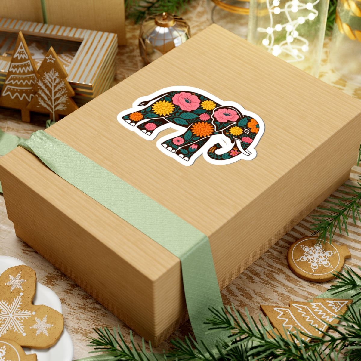 Boho Floral Elephant Sticker - Folk Art Flower Animal Vinyl Decal 3" 4" 6" Inch
