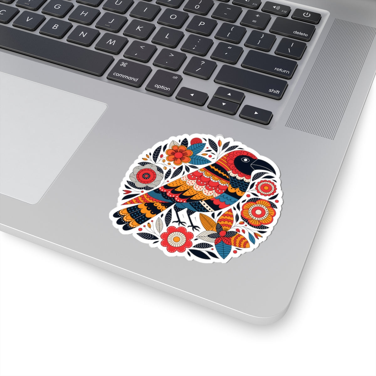 Bohemian Folk Art Crow Sticker - Round Colorful Raven Bird Art Vinyl Decal 3" 4" 6" Inch