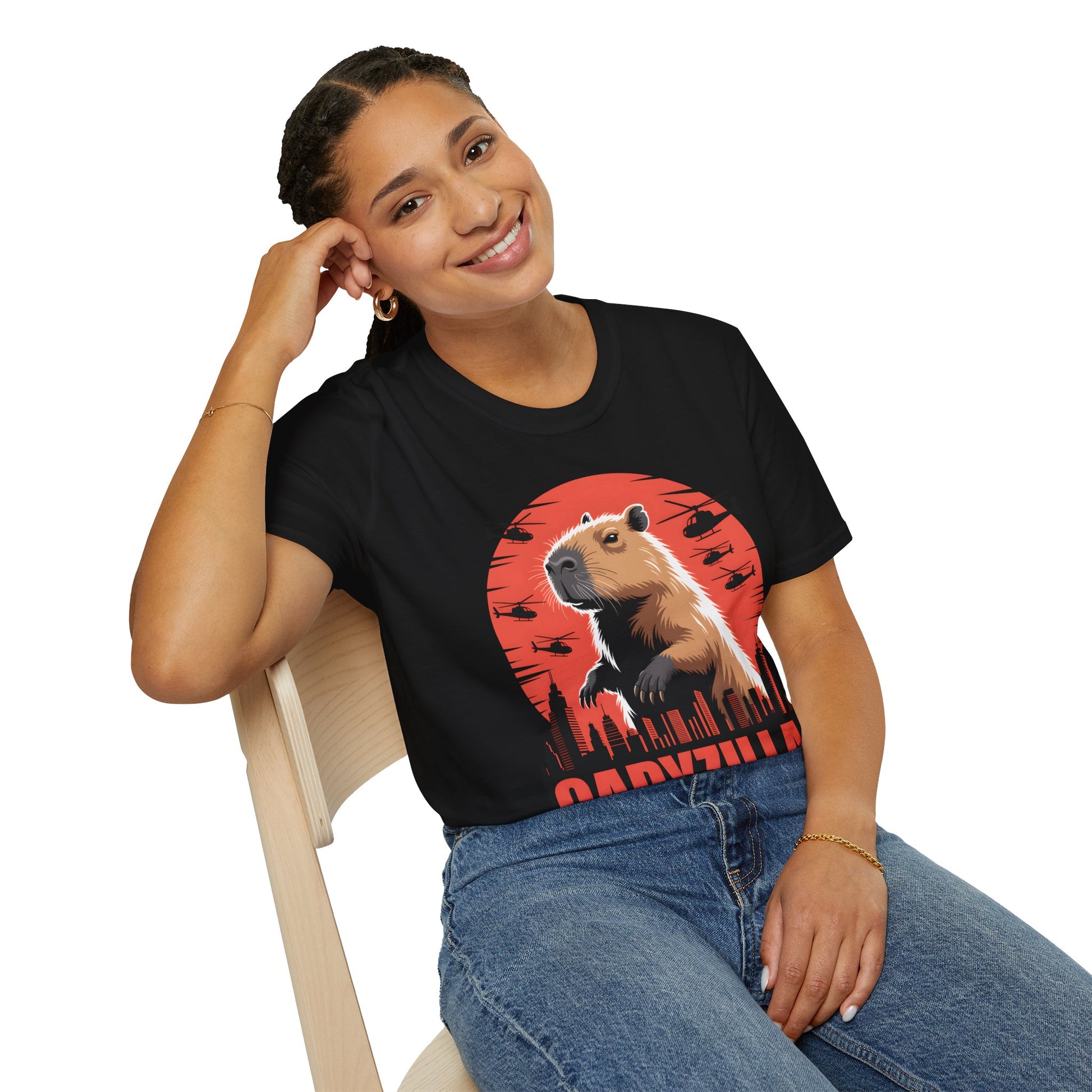 Funny Capybara T-Shirt Capyzilla Tokyo Monster Movie Tee Retro Kaiju Parody
