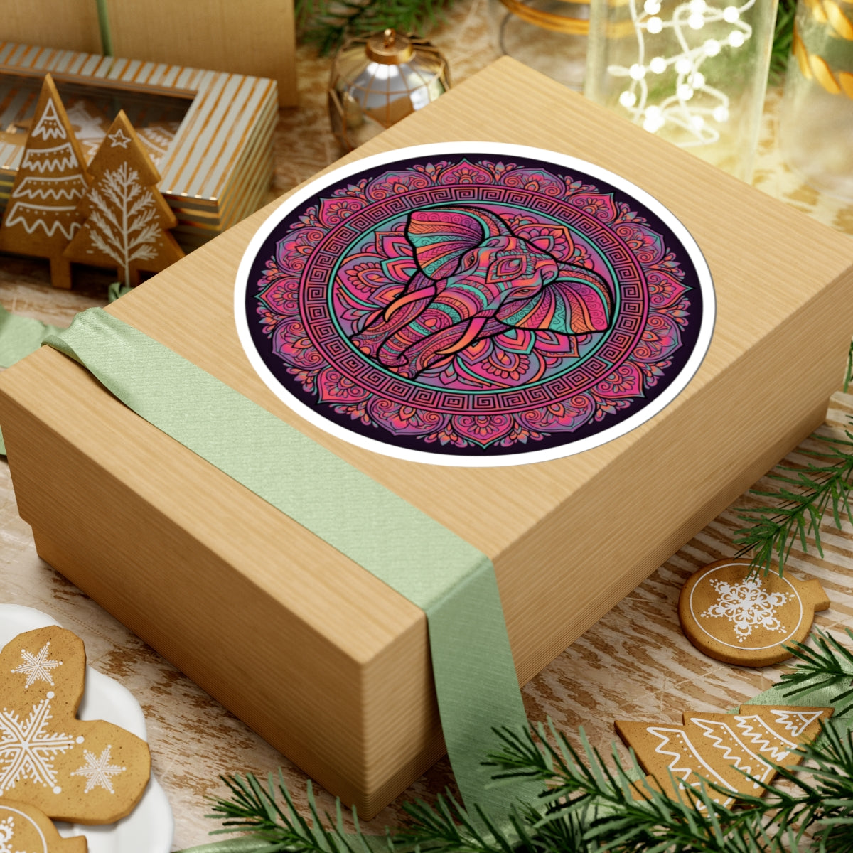 Large Pink Purple Elephant Mandala Sticker - Boho Floral Tribal Yoga Art Vinyl Decal 3" 4" 6" Inch