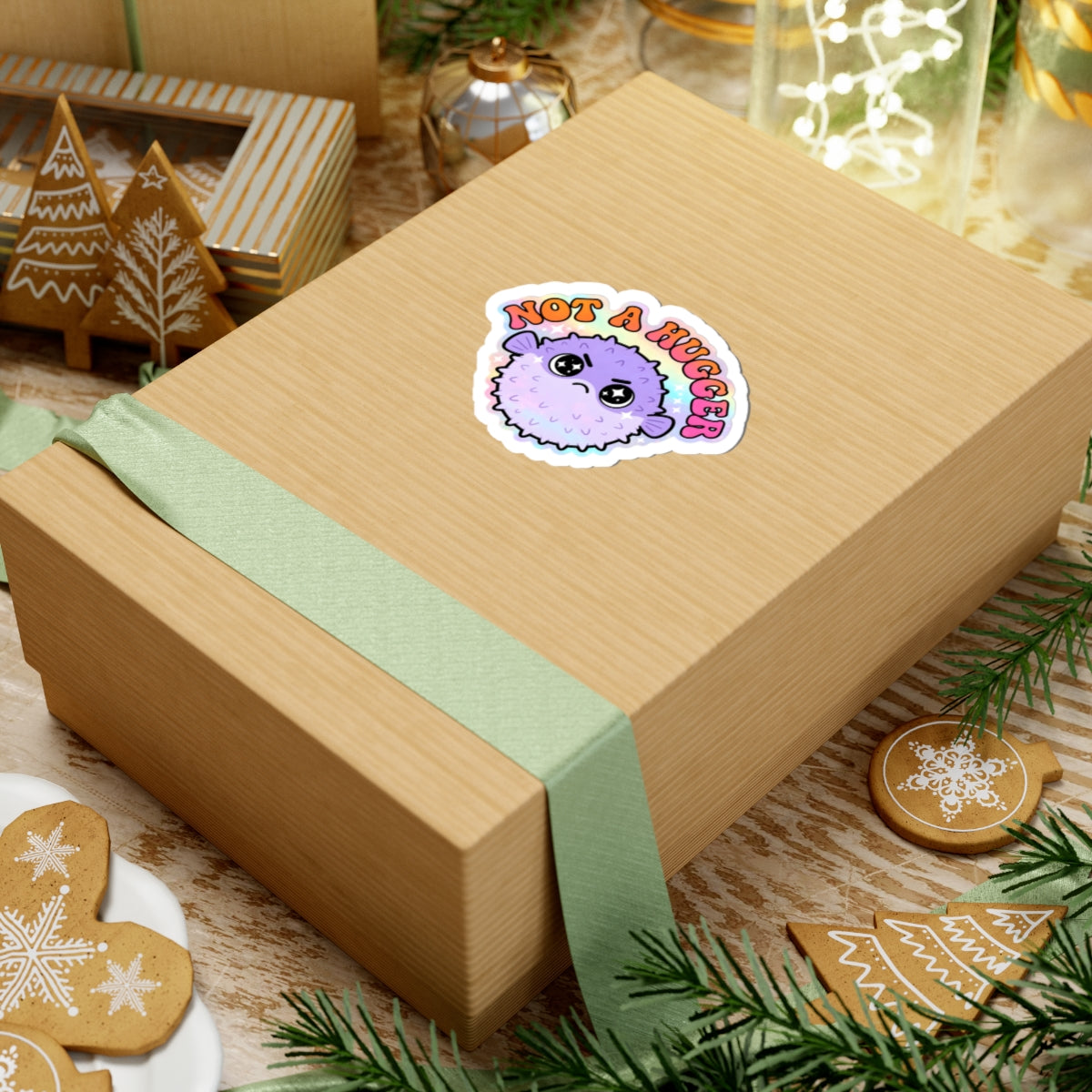 Not A Hugger Pufferfish Sticker – Cute Pastel Kawaii Puffer Fish Vinyl Decal 3" 4" 6" Inch