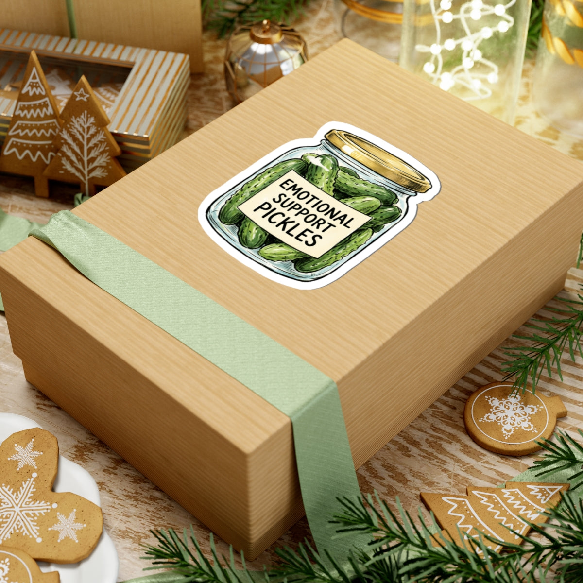 Emotional Support Pickles Sticker - Funny Pickle Jar Cucumber Food Pun Vinyl Decal 3" 4" 6" Inch