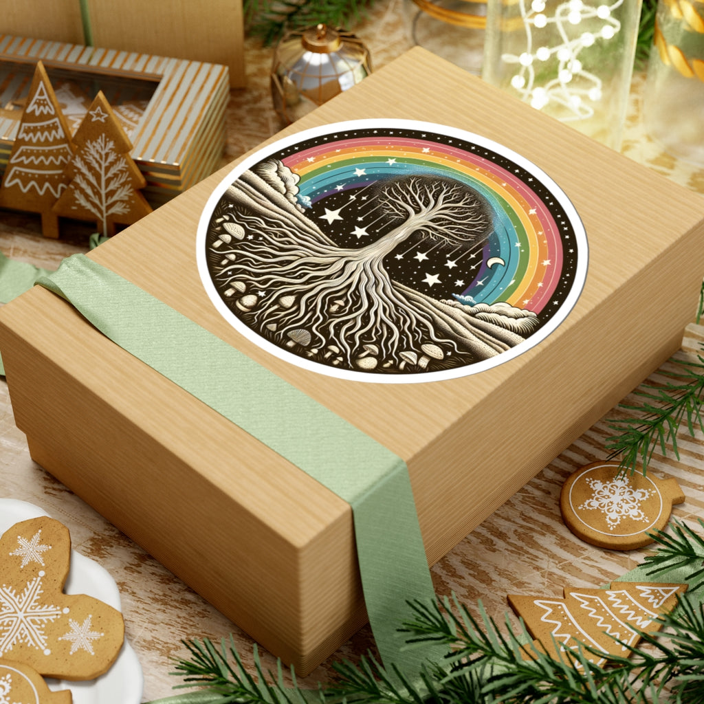 Tree of Life Rainbow Sticker | Celestial Moon & Stars Vinyl Decal