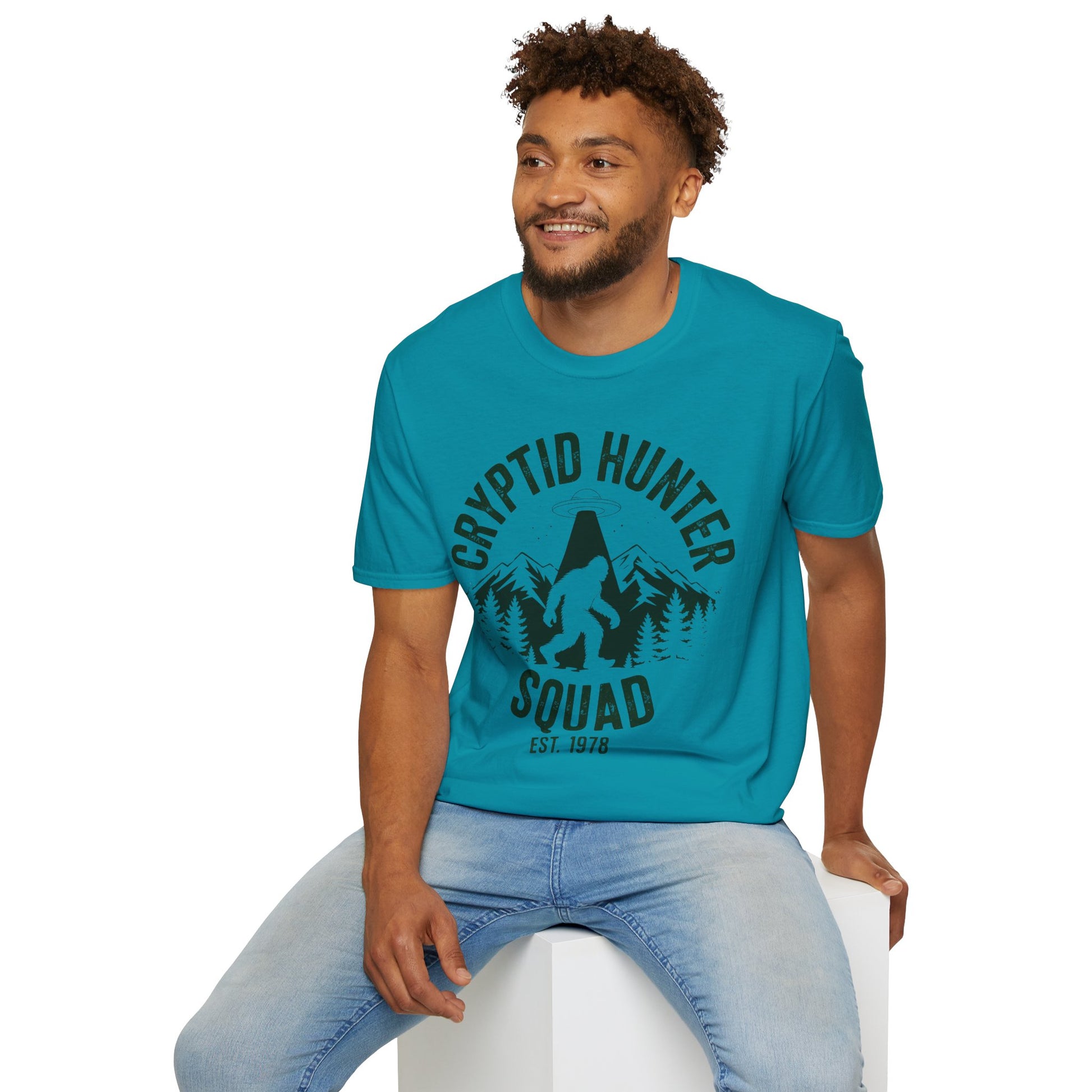 Cryptid Hunter Squad Bigfoot UFO T-Shirt, Sasquatch Alien Abduction Graphic Tee