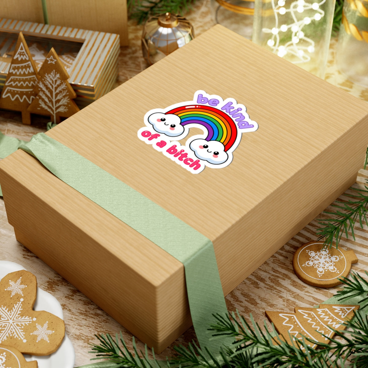 Be Kind Of A Bitch Rainbow Sticker - Sarcastic Kawaii Clouds Humor Vinyl Decal 3" 4" 6" Inch