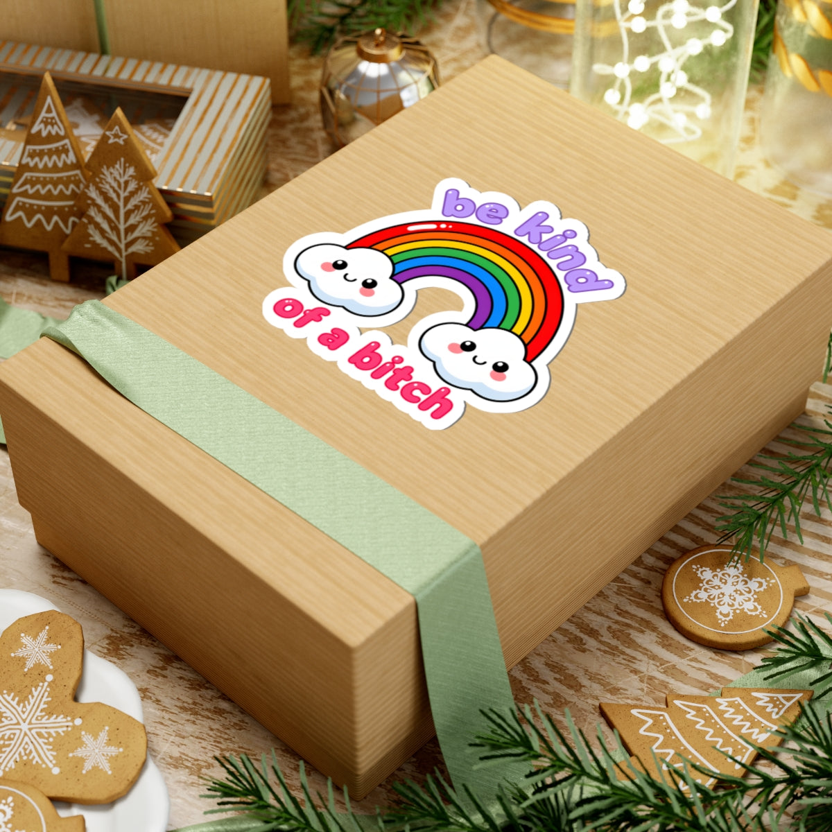 Be Kind Of A Bitch Rainbow Sticker - Sarcastic Kawaii Clouds Humor Vinyl Decal 3" 4" 6" Inch