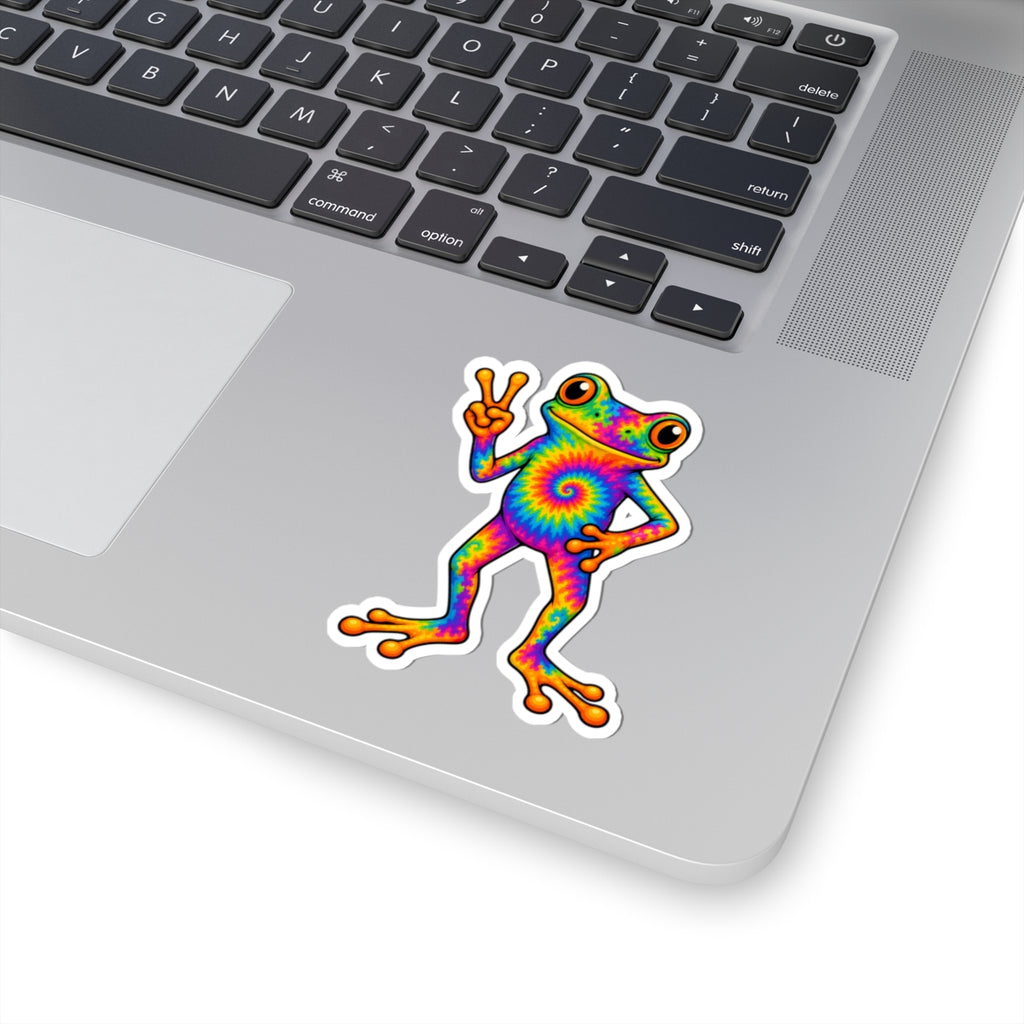 Tie Dye Frog Peace Sign Sticker - Rainbow Psychedelic Hippie Toad Vinyl Decal 3" 4" 6" Inch