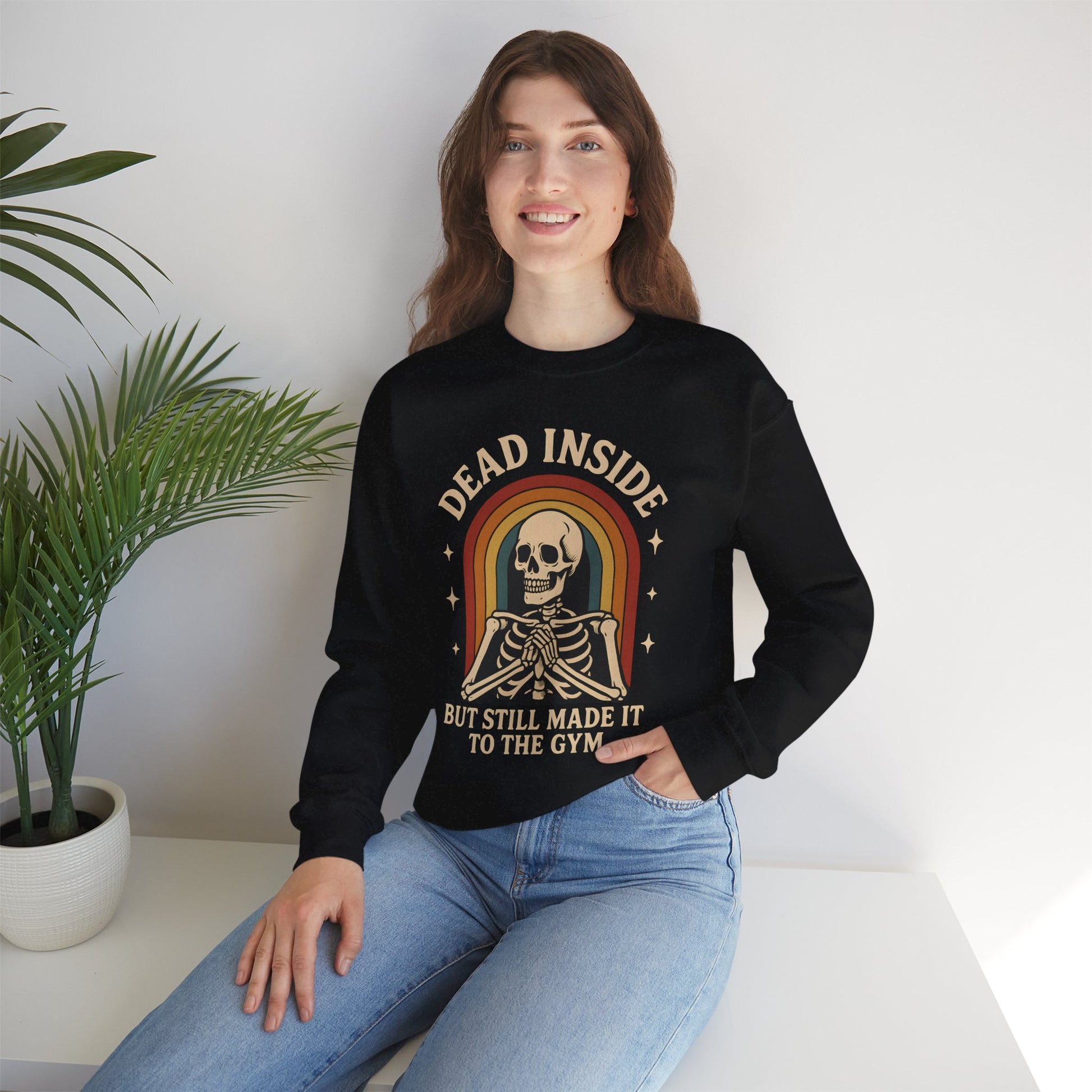 Funny Gym Fitness Sweatshirt - Dead Inside But Still Made It To The Gym Crewneck