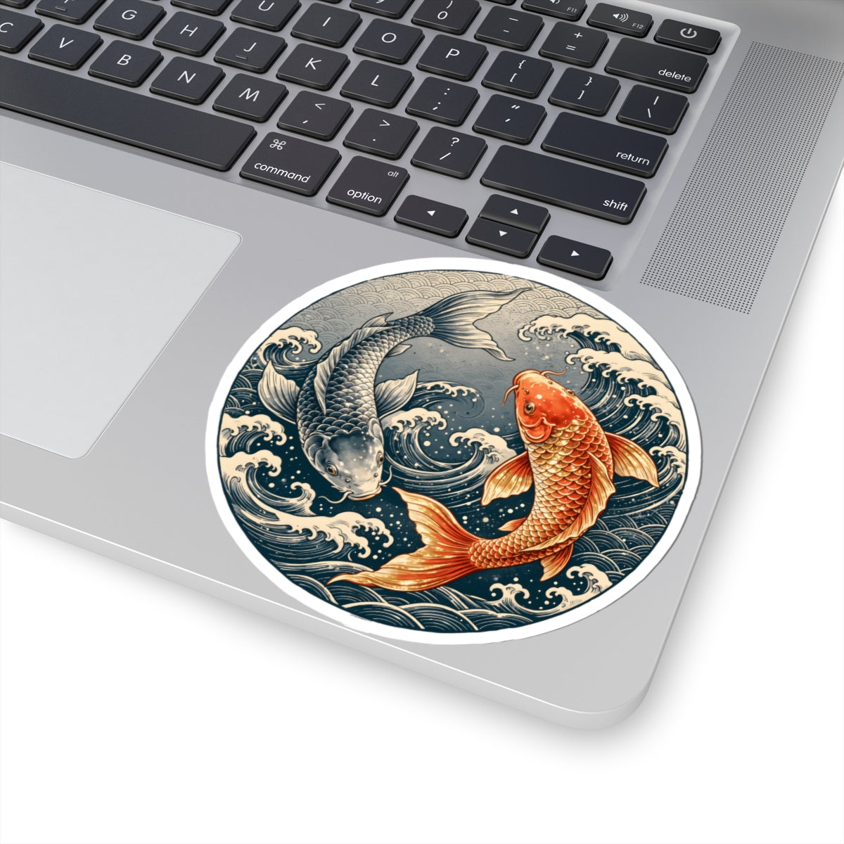 Round Yin Yang Koi Fish Sticker - Japanese Carp Wave Art Vinyl Decal 3" 4" 6" Inch