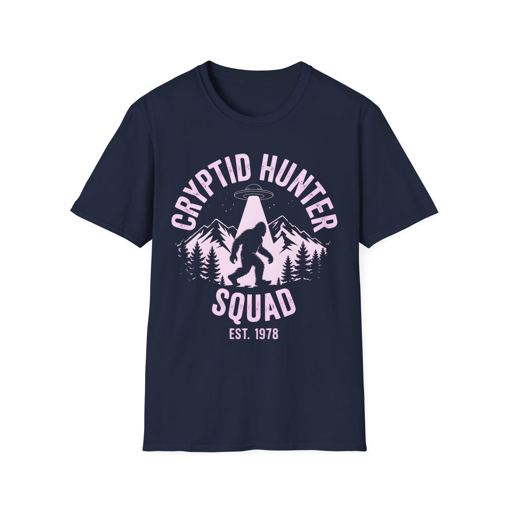 Cryptid Hunter Squad Bigfoot UFO T-Shirt, Sasquatch Alien Abduction Graphic Tee