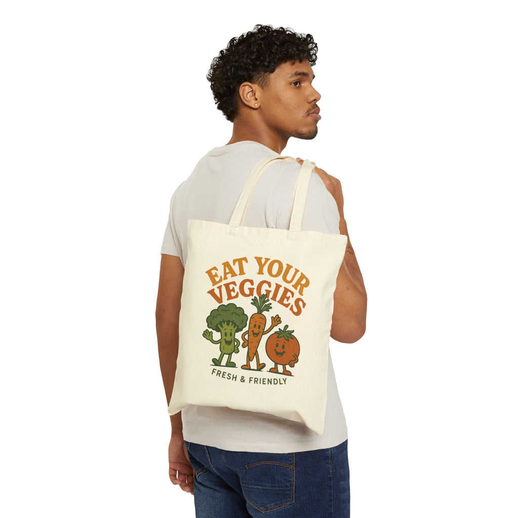 Eat Your Veggies Retro Canvas Tote Bag - Vegan Plant Lover Market Tote