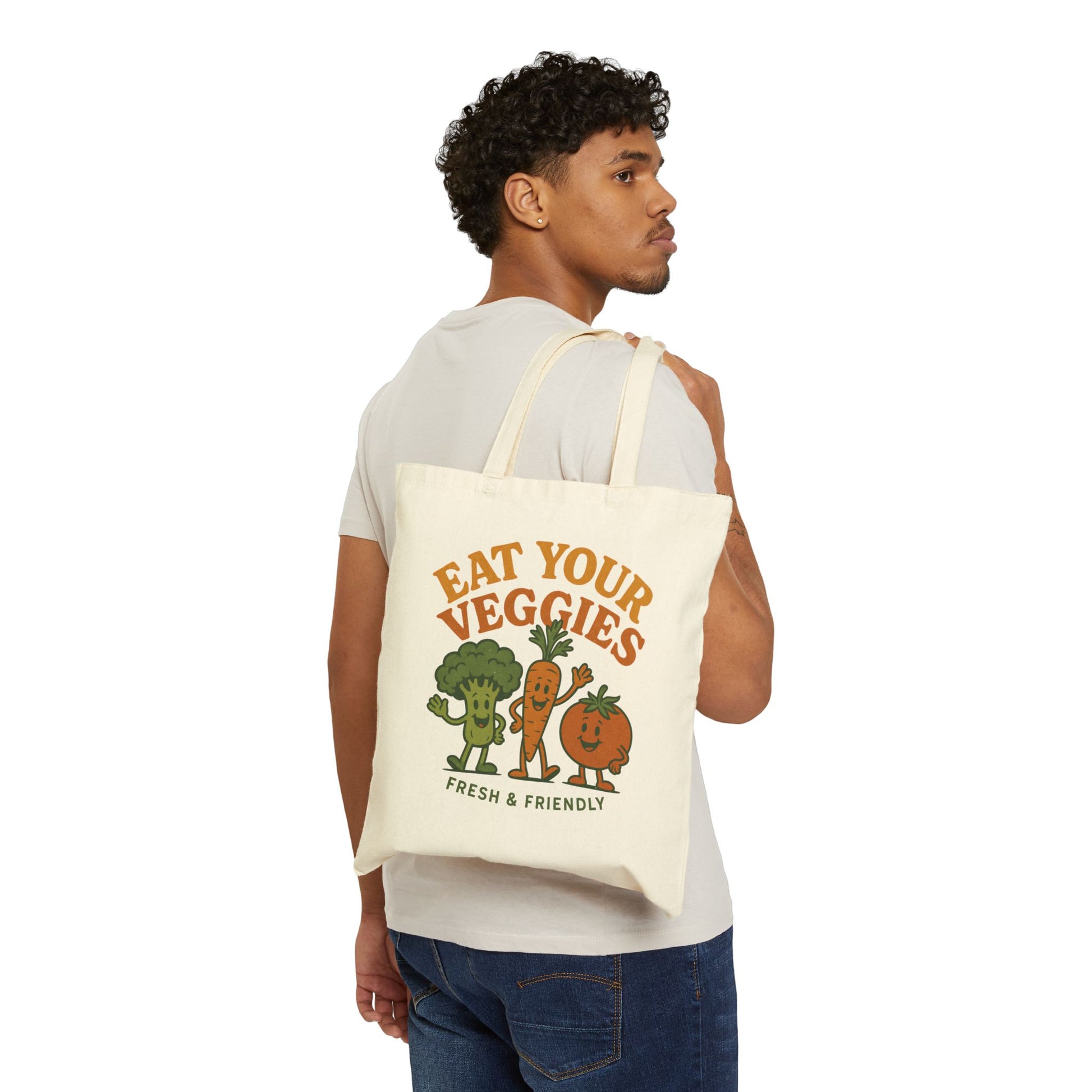 Eat Your Veggies Retro Canvas Tote Bag - Vegan Plant Lover Market Tote