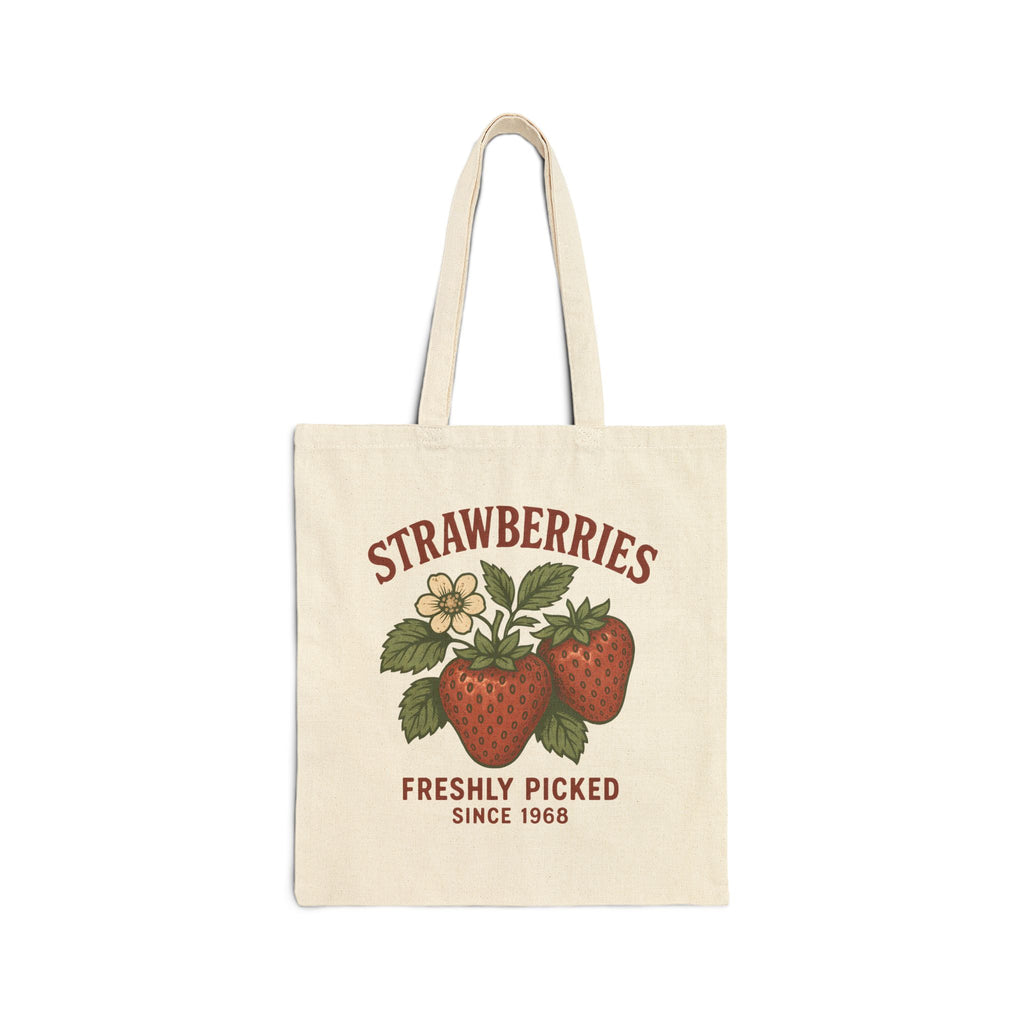 Vintage Strawberry Tote Bag - Freshly Picked Farmers Market Canvas Bag