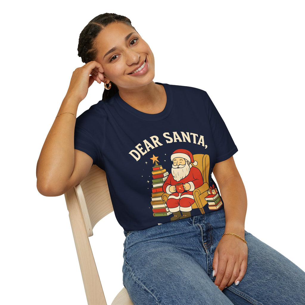 Dear Santa Bring Books T-Shirt | Reading Santa Christmas Graphic Tee