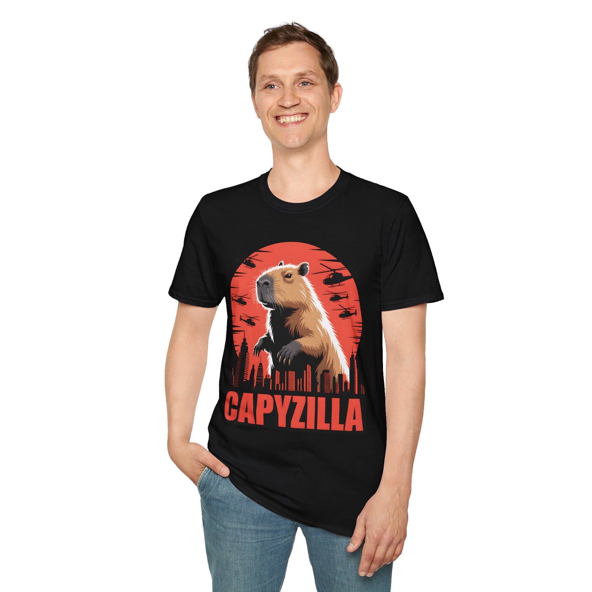 Funny Capybara T-Shirt Capyzilla Tokyo Monster Movie Tee Retro Kaiju Parody