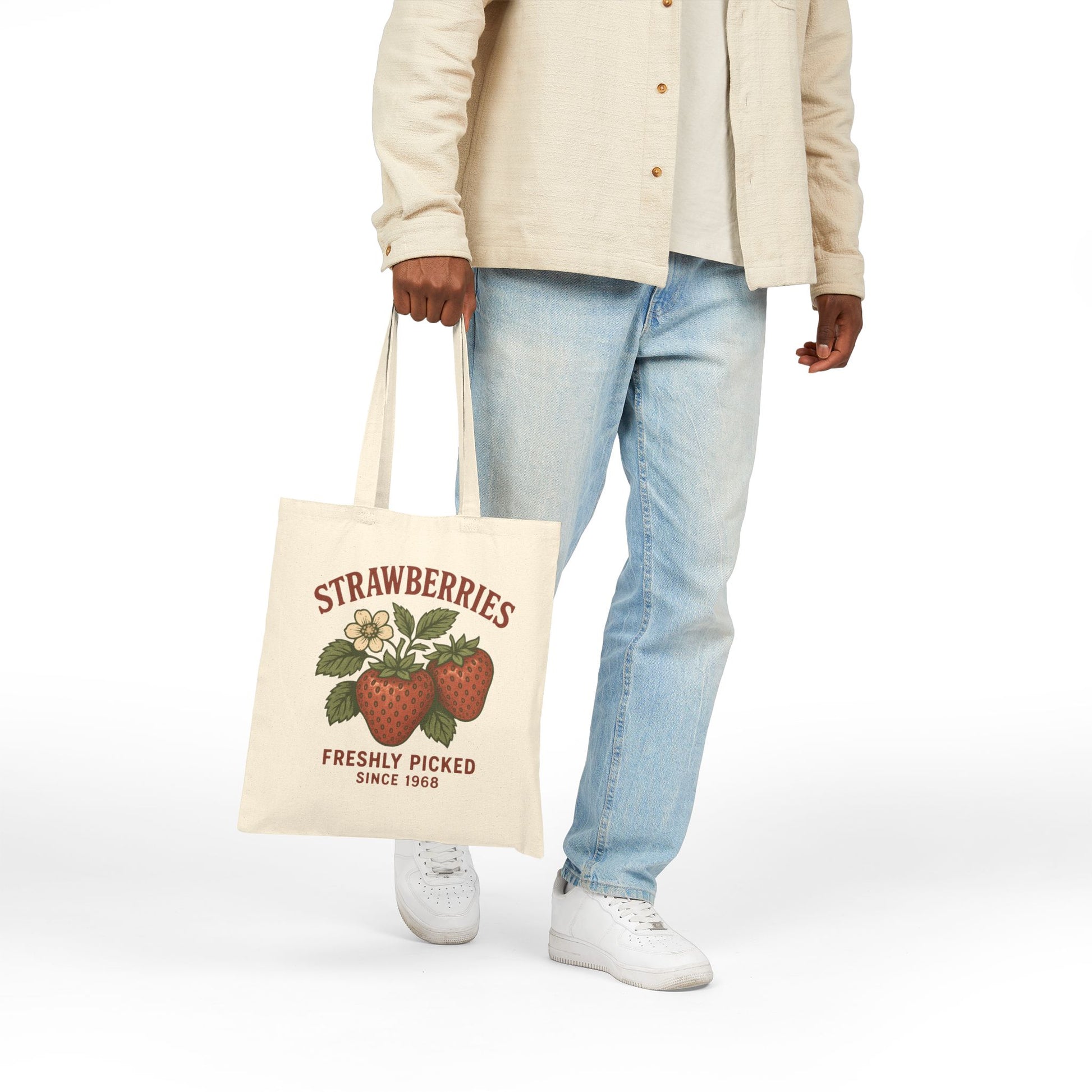 Vintage Strawberry Tote Bag - Freshly Picked Farmers Market Canvas Bag